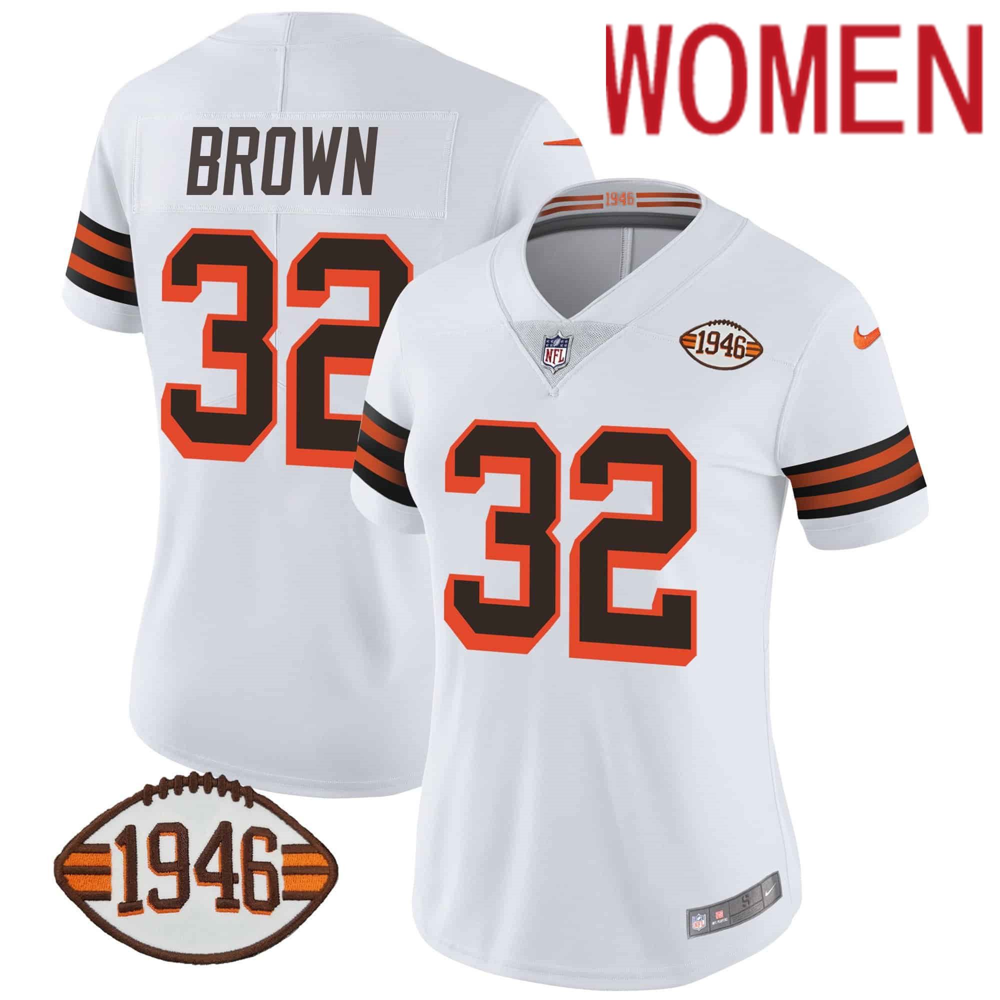 Women Cleveland Browns #32 Brown White 1946 75th Anniversary Patch 2024 Nike NFL Jersey